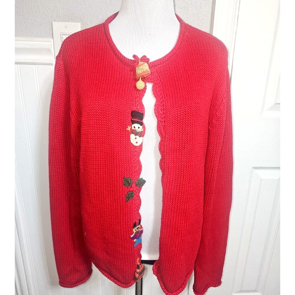 Anthropologie Curio Cardigan Sweater Women's L Art Nubby Funky Christmas